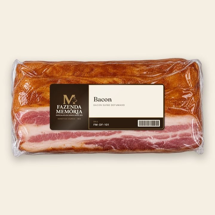 Bacon Fazenda Memória na embalagem a vácuo